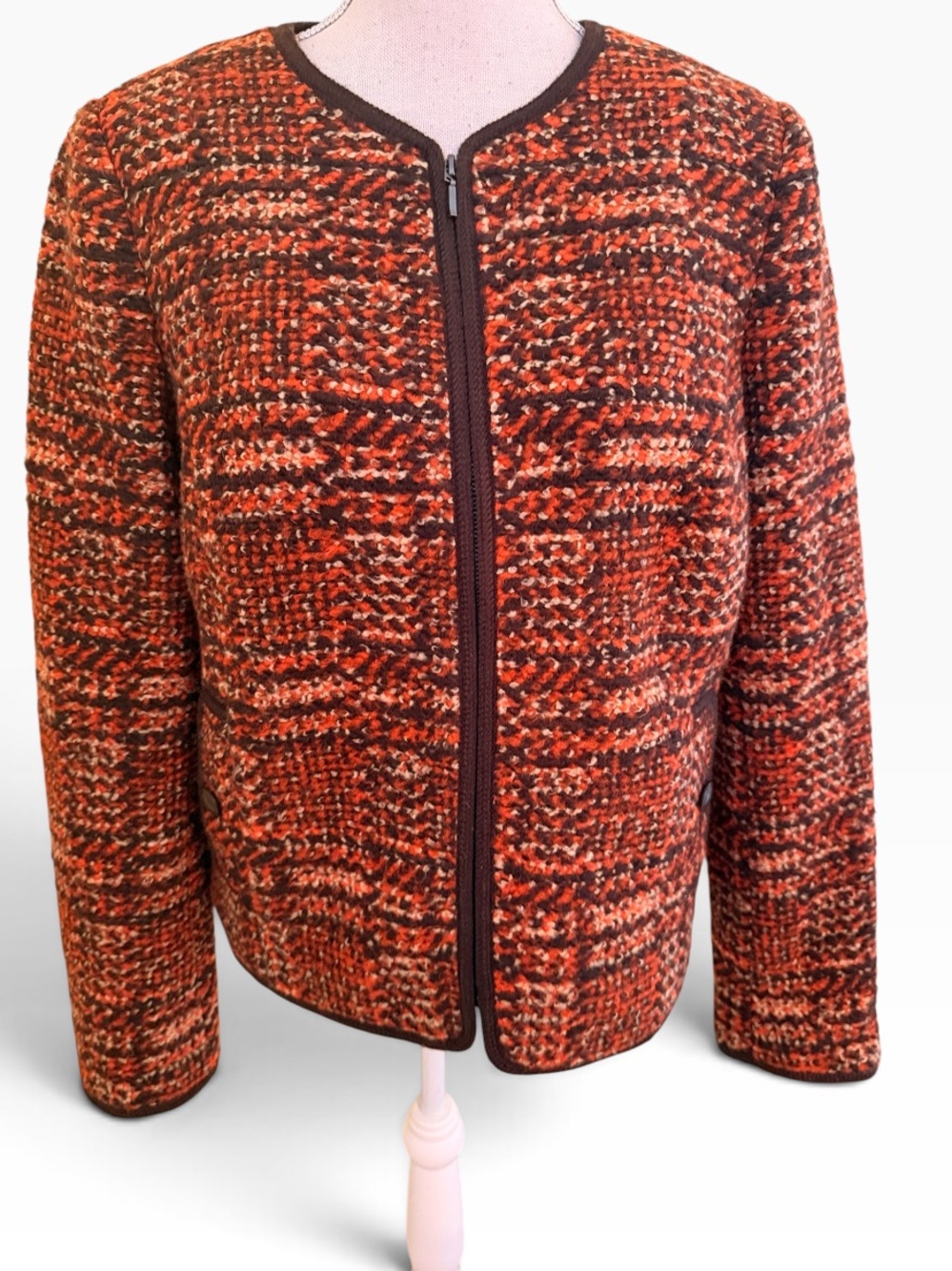 Talbots Rust/Brown Multi Tweed Zip-Front Jacket 10